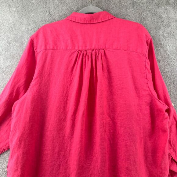Lands End Shirt Women 2X Orange Linen Button Up Collared Roll Tab Long Sleeve - Picture 9 of 15